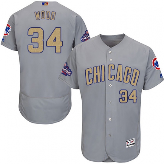 Men's Majestic Chicago Cubs 34 Kerry Wood Authentic Gray 2017 Gold Champion Flex Base MLB Jersey