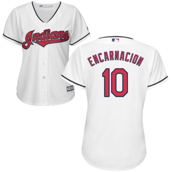 Women's Majestic Cleveland Indians 10 Edwin Encarnacion Authentic White Home Cool Base MLB Jersey