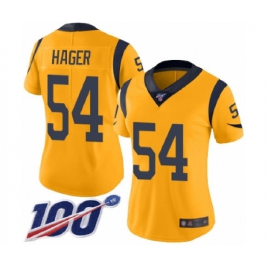 Women's Los Angeles Rams 54 Bryce Hager Limited Gold Rush Vapor Untouchable 100th Season Football Jersey