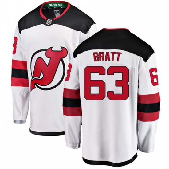 Men's New Jersey Devils 63 Jesper Bratt Fanatics Branded White Away Breakaway NHL Jersey