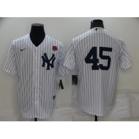 Men's New York Yankees 45 Gerrit Cole White No Name Stitched Rose Nike Cool Base Throwback Jersey