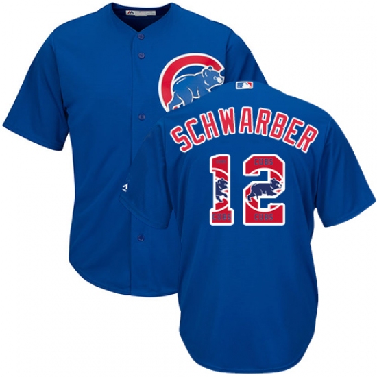 Men's Majestic Chicago Cubs 12 Kyle Schwarber Authentic Royal Blue Team Logo Fashion Cool Base MLB Jersey