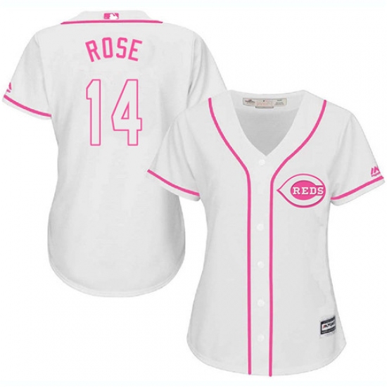 Women's Majestic Cincinnati Reds 14 Pete Rose Replica White Fashion Cool Base MLB Jersey