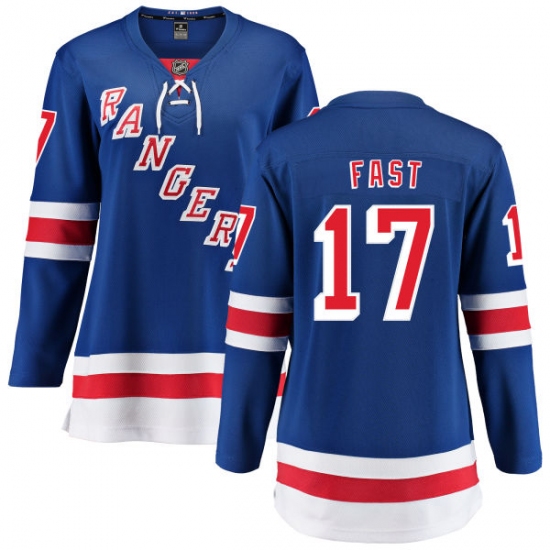 Women's New York Rangers 17 Jesper Fast Fanatics Branded Royal Blue Home Breakaway NHL Jersey
