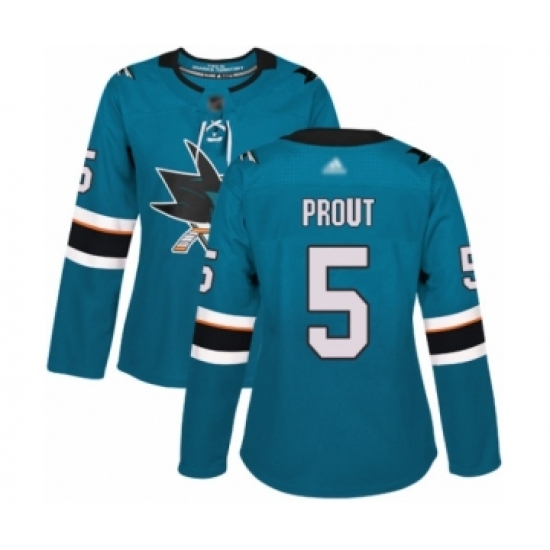 Women's San Jose Sharks 5 Dalton Prout Authentic Teal Green Home Hockey Jersey
