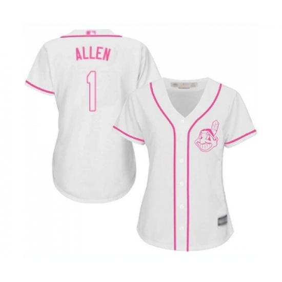 Women's Cleveland Indians 1 Greg Allen Replica White Fashion Cool Base Baseball Jersey