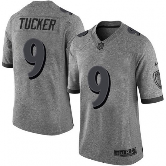 Men's Nike Baltimore Ravens 9 Justin Tucker Limited Gray Gridiron NFL Jersey