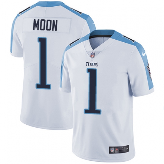 Men's Nike Tennessee Titans 1 Warren Moon White Vapor Untouchable Limited Player NFL Jersey