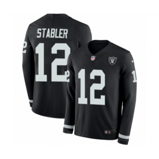 Youth Nike Oakland Raiders 12 Kenny Stabler Limited Black Therma Long Sleeve NFL Jersey