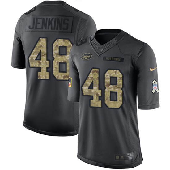 Men's Nike New York Jets 48 Jordan Jenkins Limited Black 2016 Salute to Service NFL Jersey