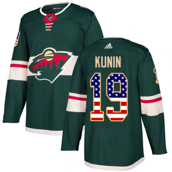 Men's Adidas Minnesota Wild 19 Luke Kunin Authentic Green USA Flag Fashion NHL Jersey