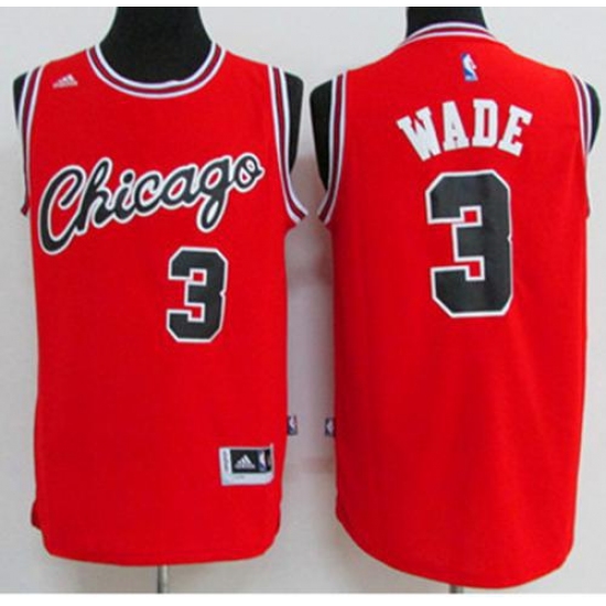Chicago Bulls 3 Dwyane Wade Red Crabbed Typeface Throwback Stitched NBA Jersey