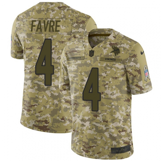 Men's Nike Minnesota Vikings 4 Brett Favre Limited Camo 2018 Salute to Service NFL Jersey