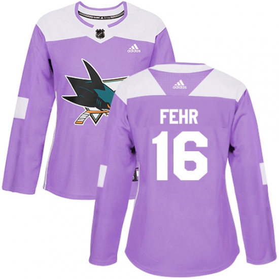 Women's Adidas San Jose Sharks 16 Eric Fehr Authentic Purple Fights Cancer Practice NHL Jersey