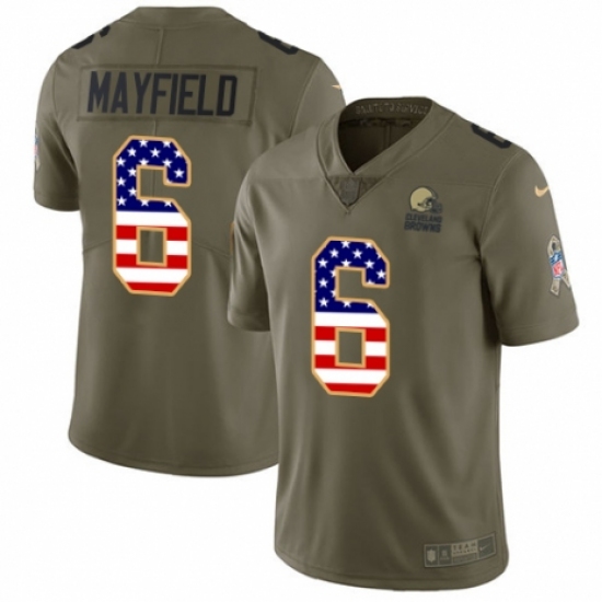 Men's Nike Cleveland Browns 6 Baker Mayfield Limited Olive USA Flag 2017 Salute to Service NFL Jersey