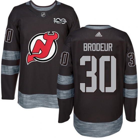 Men's Adidas New Jersey Devils 30 Martin Brodeur Authentic Black 1917-2017 100th Anniversary NHL Jersey