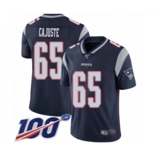 Men's New England Patriots 65 Yodny Cajuste Navy Blue Team Color Vapor Untouchable Limited Player 100th Season Football Jersey