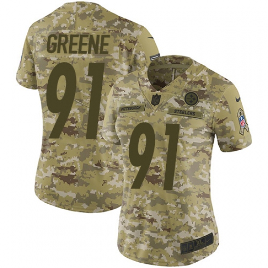 Women's Nike Pittsburgh Steelers 91 Kevin Greene Limited Camo 2018 Salute to Service NFL Jersey