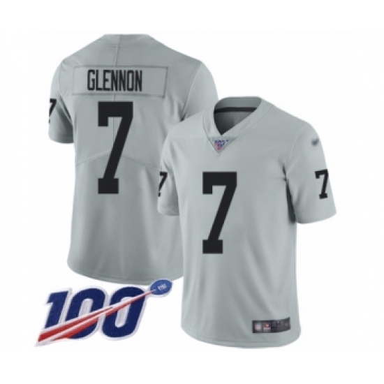 Men's Oakland Raiders 7 Mike Glennon Limited Silver Inverted Legend 100th Season Football Jersey