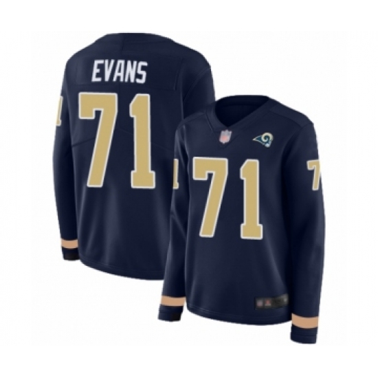 Women's Los Angeles Rams 71 Bobby Evans Limited Navy Blue Therma Long Sleeve Football Jersey