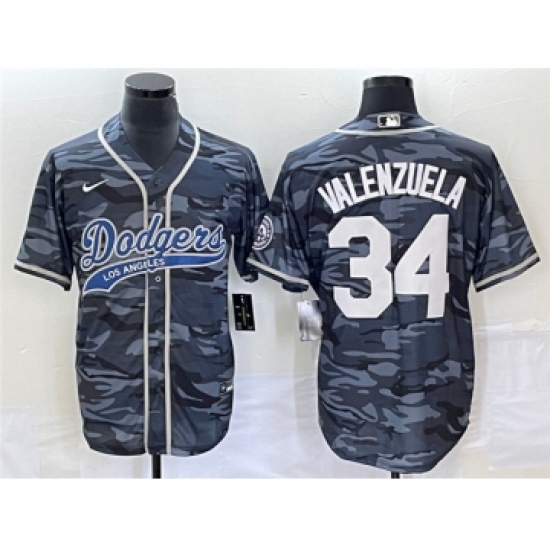 Men's Los Angeles Dodgers 34 Toro Valenzuela Gray Camo Cool Base Stitched Baseball Jersey