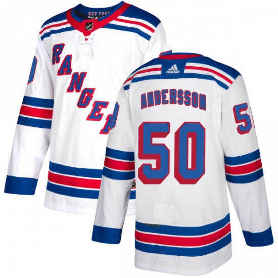 Women's Adidas New York Rangers 50 Lias Andersson Authentic White Away NHL Jersey