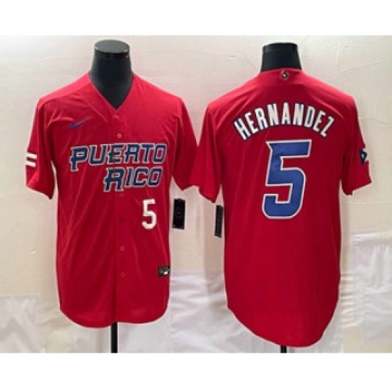 Men's Puerto Rico Baseball 5 Enrique Hernandez Number 2023 Red World Classic Stitched Jerseys