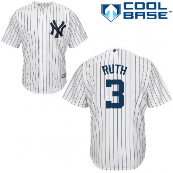 Youth Majestic New York Yankees 3 Babe Ruth Authentic White Home MLB Jersey