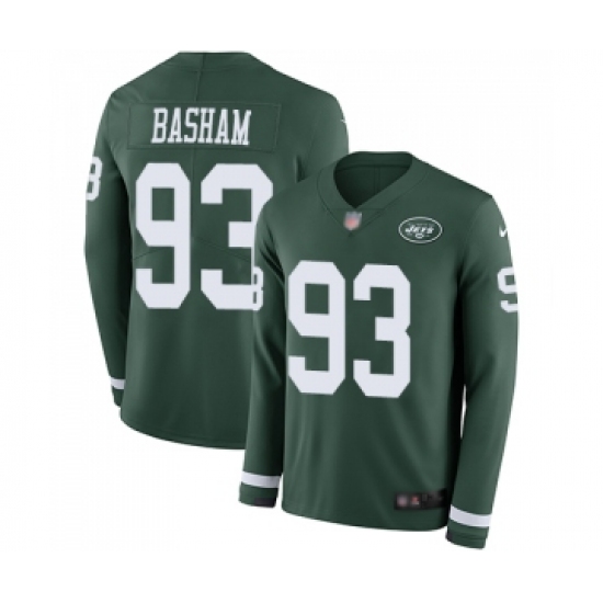 Youth New York Jets 93 Tarell Basham Limited Green Therma Long Sleeve Football Jersey