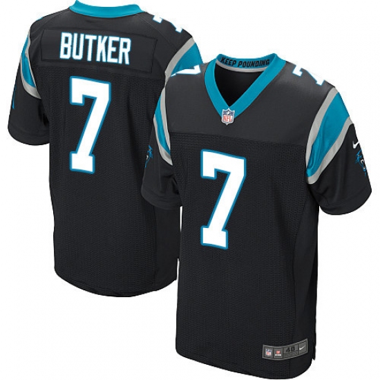 Men's Nike Carolina Panthers 7 Harrison Butker Elite Black Team Color NFL Jersey