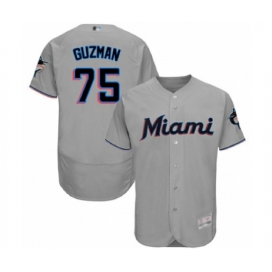 Men's Miami Marlins 75 Jorge Guzman Grey Road Flex Base Authentic Collection Baseball Player Jersey