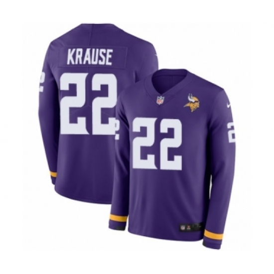 Men's Nike Minnesota Vikings 22 Paul Krause Limited Purple Therma Long Sleeve NFL Jersey