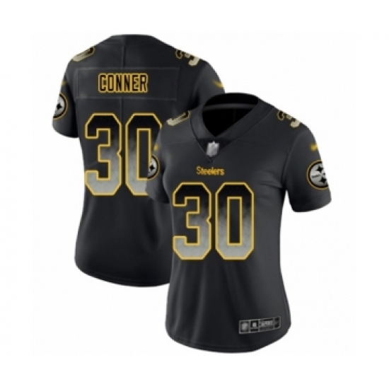 Women's Pittsburgh Steelers 30 James Conner Limited Black Smoke Fashion Football Jersey