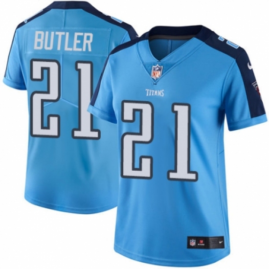 Women's Nike Tennessee Titans 21 Malcolm Butler Limited Light Blue Rush Vapor Untouchable NFL Jersey
