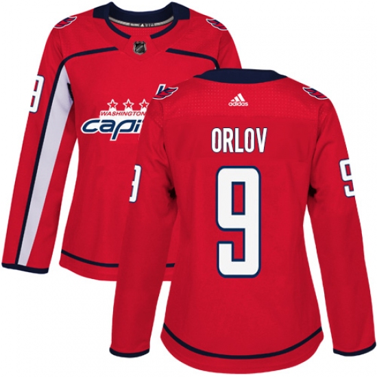 Women's Adidas Washington Capitals 9 Dmitry Orlov Authentic Red Home NHL Jersey