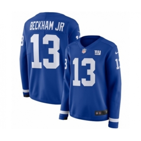 Women's Nike New York Giants 13 Odell Beckham Jr Limited Royal Blue Therma Long Sleeve NFL Jersey