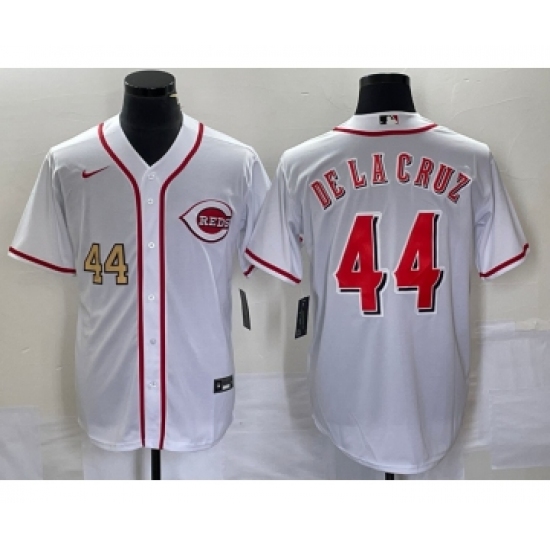 Men's Nike Cincinnati Reds 44 Elly De La Cruz Number White Cool Base Stitched Baseball Jersey