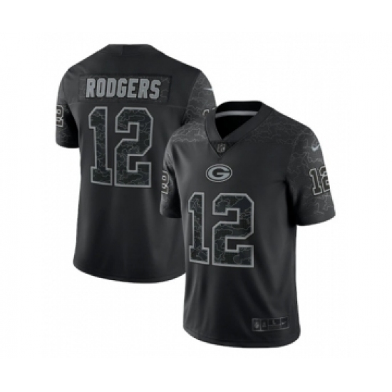 Men's Green Bay Packers 12 Aaron Rodgers Black Reflective Limited Stitched Football Jersey