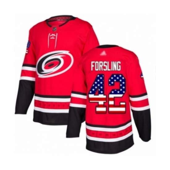 Youth Carolina Hurricanes 42 Gustav Forsling Authentic Red USA Flag Fashion Hockey Jersey