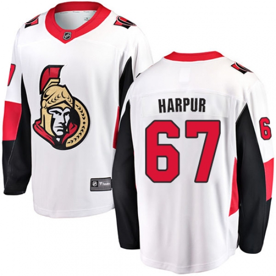 Men's Ottawa Senators 67 Ben Harpur Fanatics Branded White Away Breakaway NHL Jersey