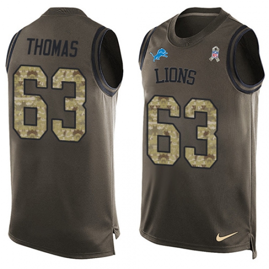 Men's Nike Detroit Lions 63 Brandon Thomas Limited Green Salute to Service Tank Top NFL Jersey