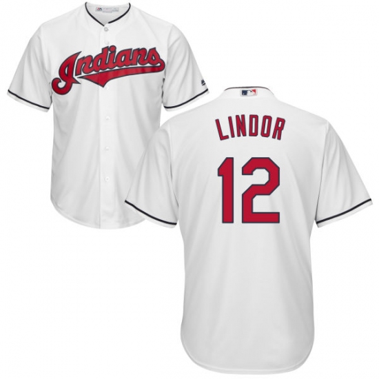 Men's Majestic Cleveland Indians 12 Francisco Lindor Replica White Home Cool Base MLB Jersey