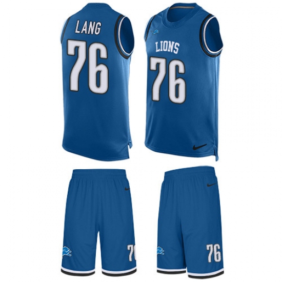 Men's Nike Detroit Lions 76 T.J. Lang Limited Light Blue Tank Top Suit NFL Jersey