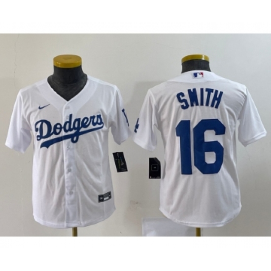 Youth Nike Los Angeles Dodgers 16 Will Smith White Stitched Cool Base Jersey