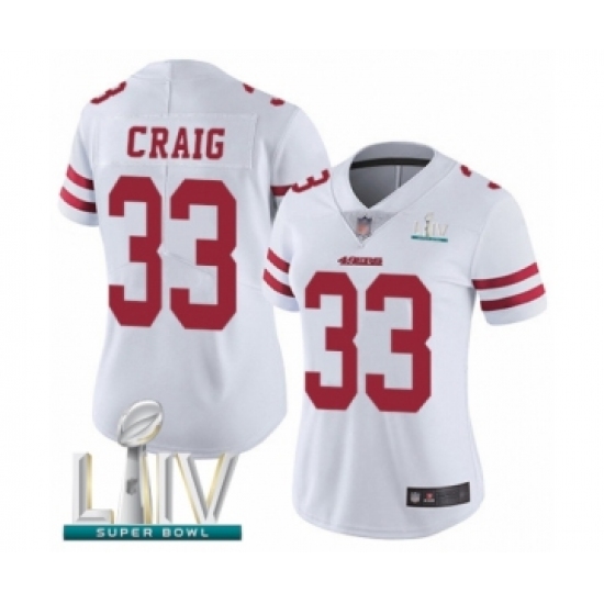 Women's San Francisco 49ers 33 Roger Craig White Vapor Untouchable Limited Player Super Bowl LIV Bound Football Jersey