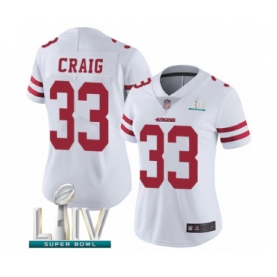 Women's San Francisco 49ers 33 Roger Craig White Vapor Untouchable Limited Player Super Bowl LIV Bound Football Jersey