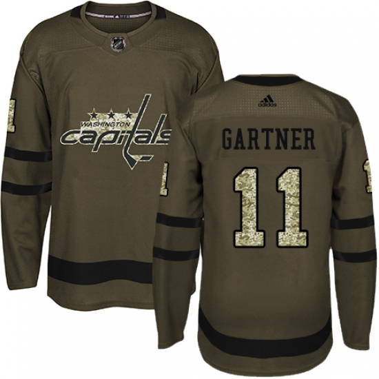 Men's Adidas Washington Capitals 11 Mike Gartner Authentic Green Salute to Service NHL Jersey