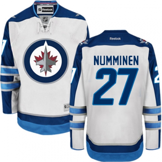 Men's Reebok Winnipeg Jets 27 Teppo Numminen Authentic White Away NHL Jersey