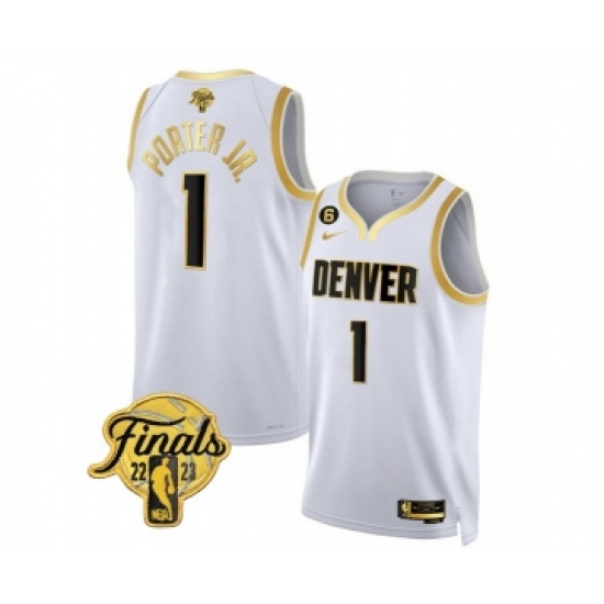 Men's Denver Nuggets 1 Michael Porter Jr. White 2023 Finals Collection With NO.6 Stitched Basketball Jersey