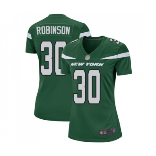 Women's New York Jets 30 Rashard Robinson Game Green Team Color Football Jersey